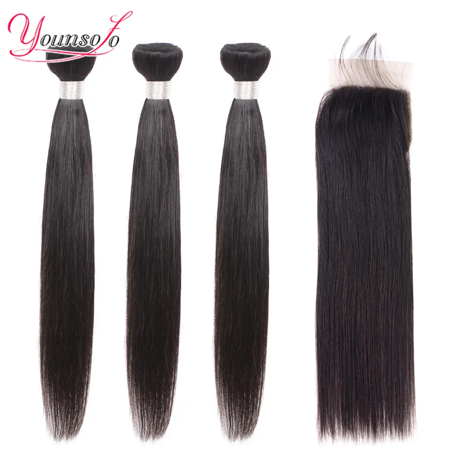 

Younsolo Brazilian Straight Hair Bundles with Closure Human Hair Bundles With Closure Remy Hair Extension