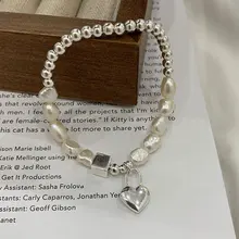

Pearl love Beaded 925 Sterling Silver Bracelet ins niche design jewelry 2021 new fashion