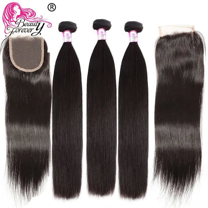 Beauty Forever бразильские прямые 3 пучка с 2 шт Закрытие 4*4 же часть Remy натуральные