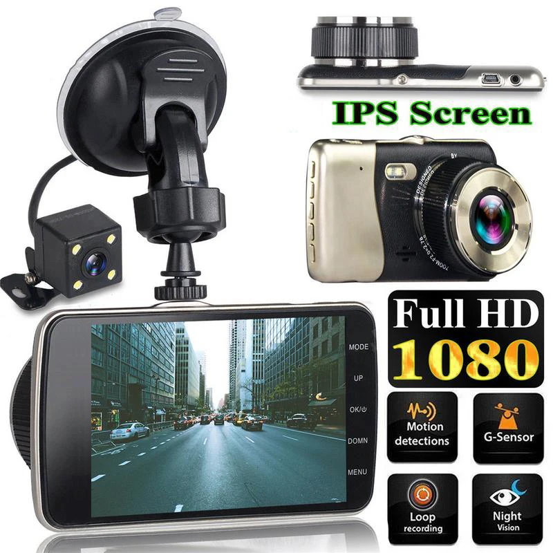 4 дюйма Двойной объектив Камера HD 1080P Видеорегистраторы для автомобилей