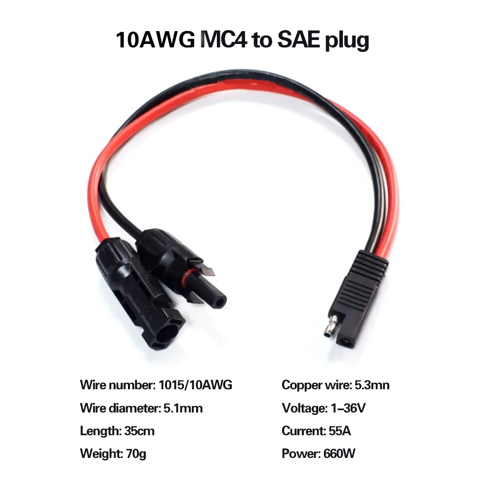 

10AWG 35cm SAE to MC4 Male and Female Plug Solar Power Adapter Cable below 100W Outside