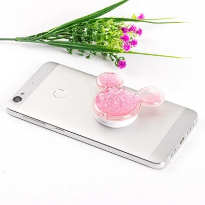 Cute Glitter Quicksand Pocketsocket Finger Grip Phone Holder for IPhone X Samsung Pocket Socket Air Bag Cell Bracket Stand - Цвет: Розовый