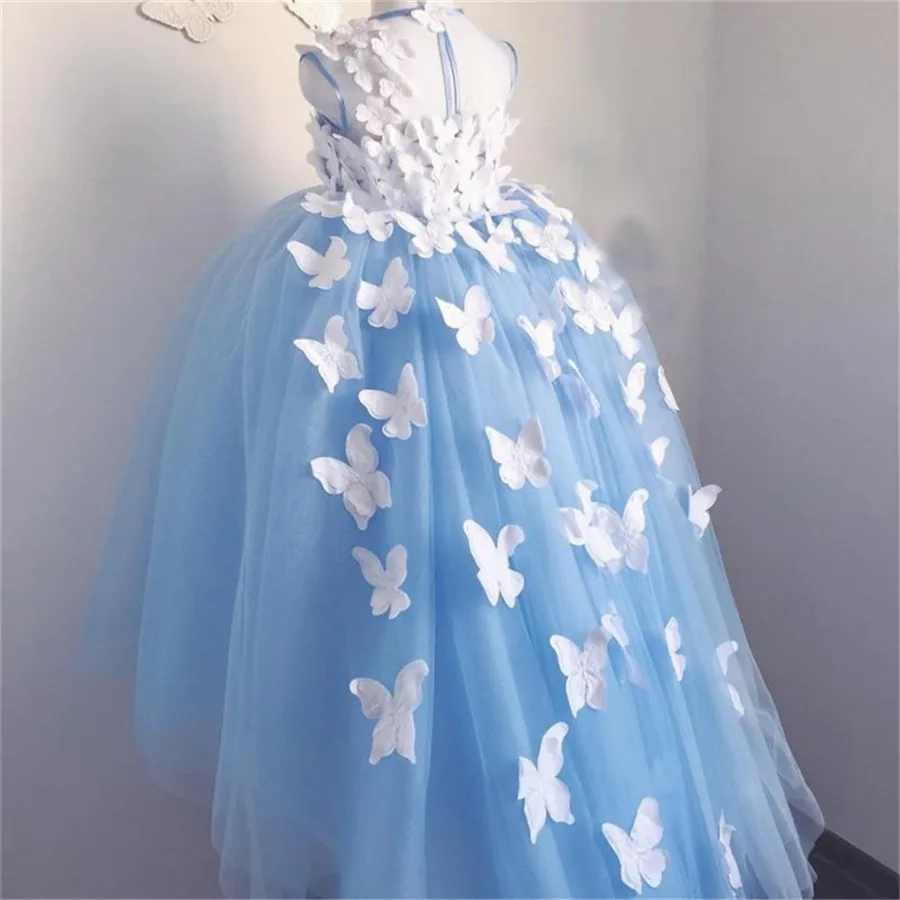 

Butterfly Flower Girls Dresses Light Blue High Low Girls Birthday Party Dresses Pageant Party Gowns Custom