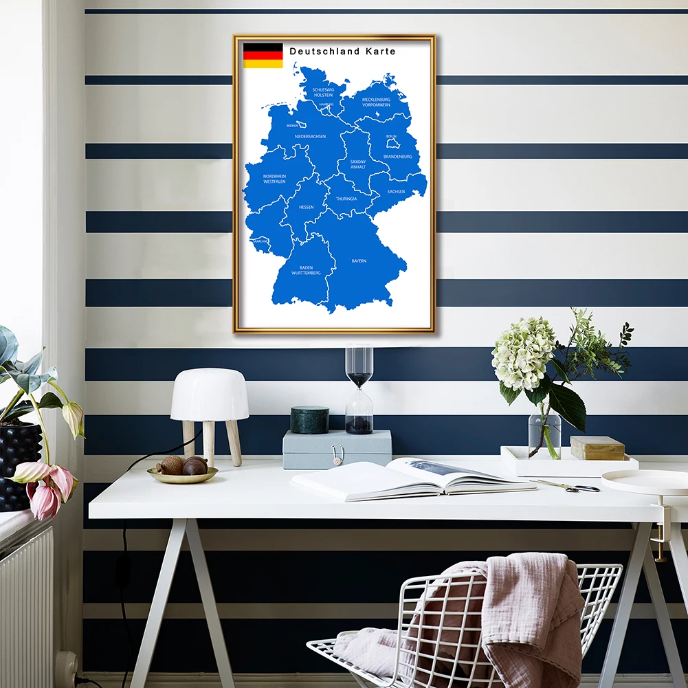 42*59cm Political Map of The Germany In German Small Poster Canvas Painting Travel School Supplies Home Decoration