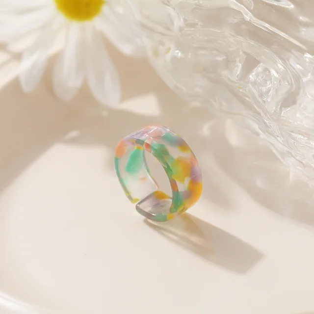 New Colorful Transparent Resin Acrylic Crystal Rhinestone Simple Geometric Square Round Rings Set for Women Fashion Jewelry JZ04