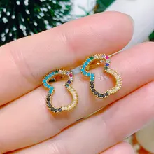 Женская мода CZ серьги с коробкой ювелирных изделий, милый дизайн медведя, позолоченный цвет, может