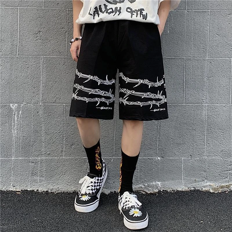 Harajuku Streetwear Iron Chain Pattern Jogger Shorts Men And Women Hip Hop Skateboard Shorts 2021 Summer Elastic Waist Shorts smart casual shorts