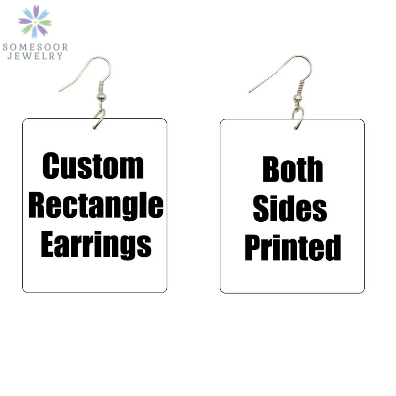 SOMESOOR-pendientes de gota de madera rectangulares africanos personalizados, aretes con estampado personalizado de ambos lados, para regalo de mujer