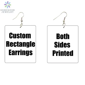 

SOMESOOR Vintage Custom African Rectangle Wooden Drop Earrings Both Sides Print Personalized Pendant Ear Dangle For Women Gift