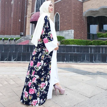 

Casual Muslim Abaya Print Floral Maxi Dress Loose Cardigan Tunic Robe Gowns Festival Ramadan Worship Service Islamic Clothing