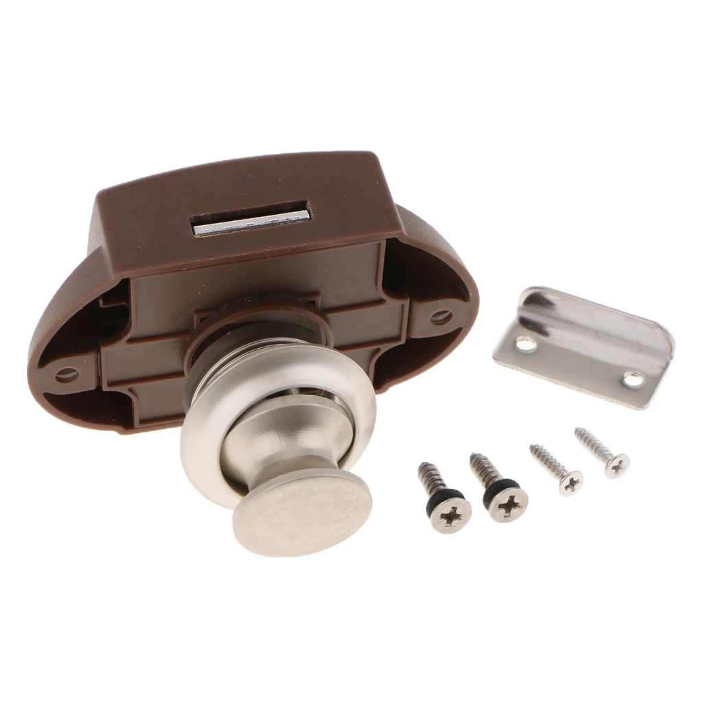 Push Button Catch Door Cabinet Lock Stainless Steel for Boat Horsebox Camper Van - Pearl Nickel