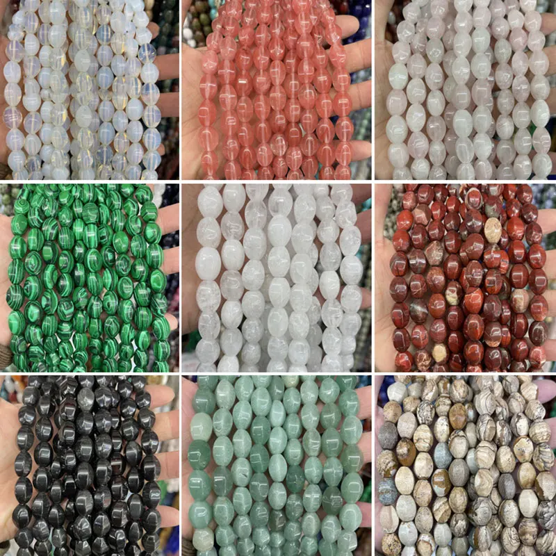 Natural Stone 10x14mm Hexagon Rice Beads For Jewelry Making 15