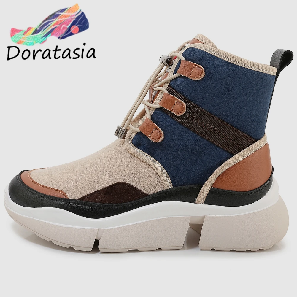 

DORATASIA New Brand mixed-color Platform Booties Ladies Quality Split Leather Ankle Boots Women 2020 Girl Wedges Shoes Woman