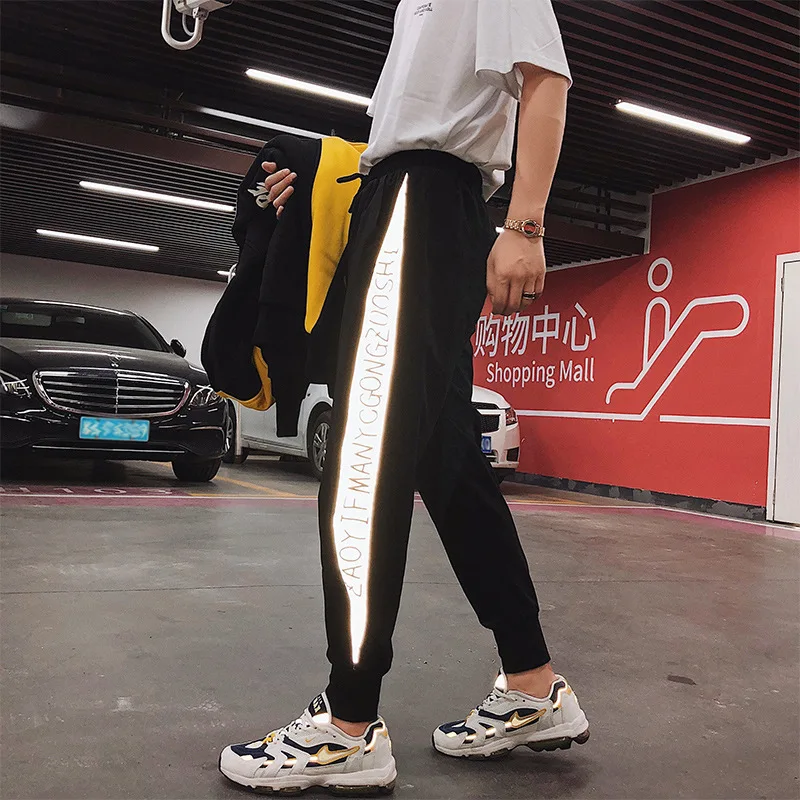 

2019 Autumn New Style Adjustable Fat Thin INS Reflective Couples Trousers Sports Ankle Banded Pants Fashion Man K131 P50