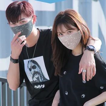 

Sequin Mask Bling Womon Men Sunproof Dustproof Breathable Cotton Summer Mask Washable Fashion Female Party Masks