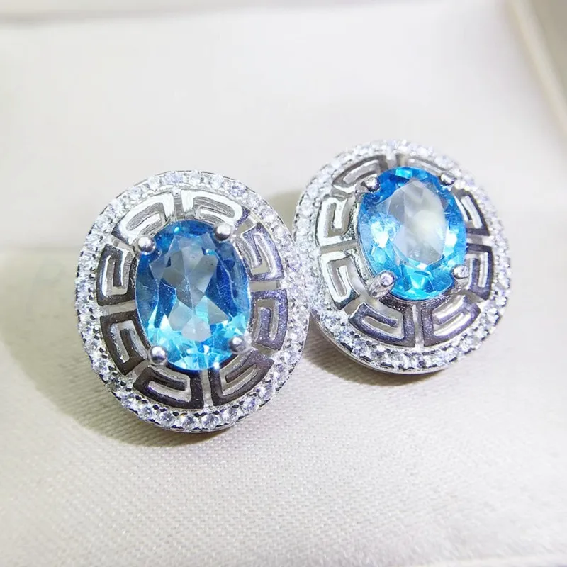 Серьги-гвоздики с натуральным голубым топазом 3.5ct* 2шт драгоценный камень ювелирные изделия для мужчин или женщин Q910294