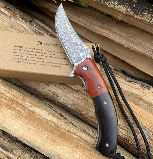 black handle VG10 Дамасская сталь складной нож сандаловое дерево+ цвет оболочки многофункциональные инструменты Дамасская коллекция ножей - Цвет: black handle