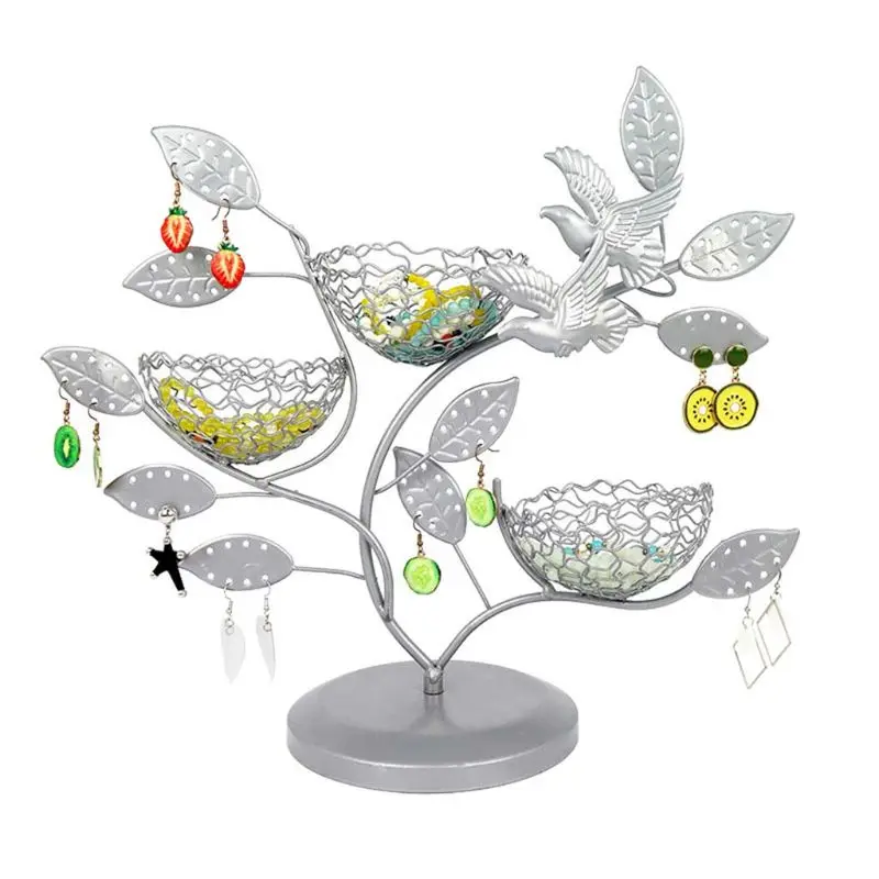 

House Jewelry Tree Stand with Bird Nest Metal Necklace Organizer Display Tree T4MD