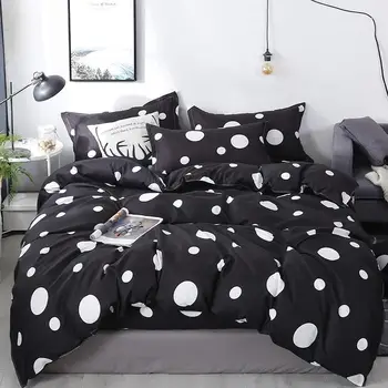 

Black dot Circle Printed 3/4pcs Kid Bed Cover Set Cartoon Duvet Cover Adult Child Bed Sheet Pillowcases Comforter Bedding Set