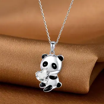

Panda Bear Necklace Heart Round Shape Zircon Necklace Child For Women Chain Necklace Charm Collar Gift Chokers O3I1