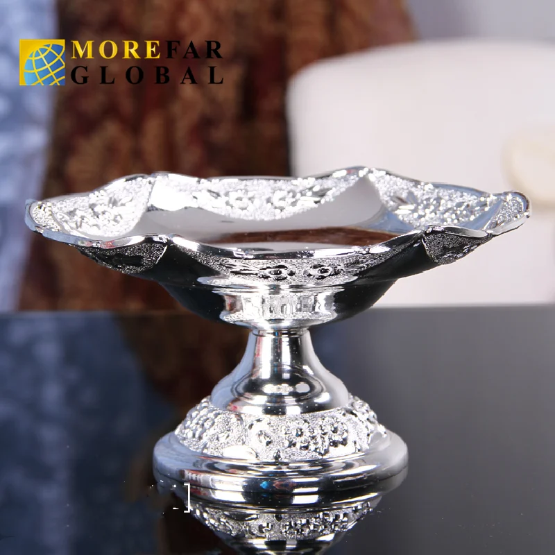 New Classical Alloy Candy Dish Dried Fruit Plate Silver European Style Beautiful Decoration