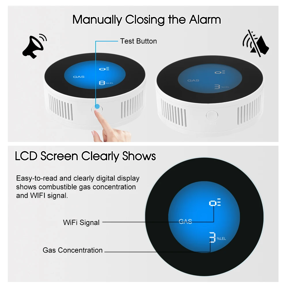 Digtal Wi-fi Alarm-sensor Gas Leakage Sensor Detection Alarm With LCD Display for sale online 