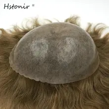 Hstonir кожа ПУ парик мягкие волосы кусок настоящие волосы Замена шиньон поли натура индийские волосы remy мужские волосы штук H082