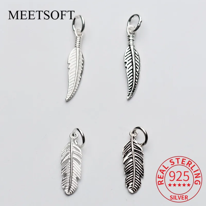 

MEETSOFT 925 Sterling Silver Vintage Charms Retro DIY Necklace Making Findings Couple Angel Feather Handmade Jewelry Accessories