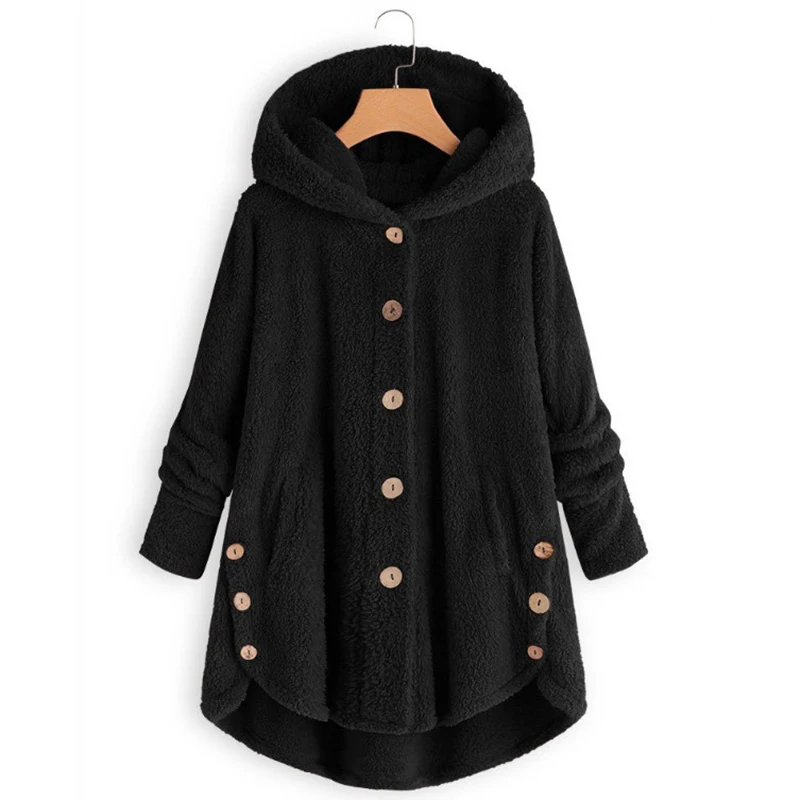 CHANWELL Женское пальто зима 2019 плюс размер сплошной цвет с длинным рукавом с капюшоном пальто более размер женская теплая куртка свободные