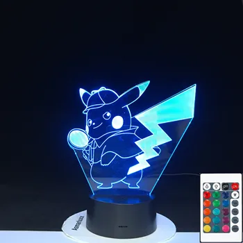 

3D-4064 Pocket monster 3D Light LED Table Lamp Illusion Night Light Pikachu 7 Colors Changing 3AA Battery Powered USB Lamp