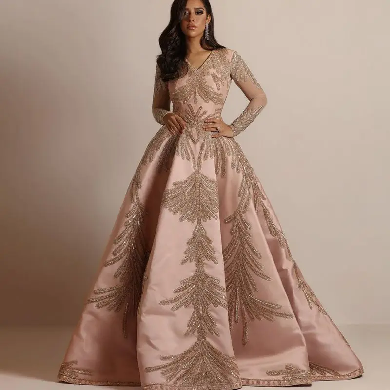 

2020 new European and American women's independent station hot stamping long sleeved dress banquet sexy evening dress