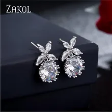 ZAKOL New Hot Shiny Cubic Zirconia Flower Round Dangle Earrings for Women Wedding Dinner Party Birthday Gift Jewelry FSEP2422