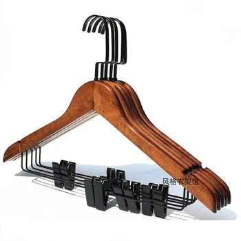 

5 pcs/lot Anti-skid Shoulder Traceless Retro Solid Wood Clothes Hangers with Clips Retro Color Wooden Pant Rack Clothing Hanging