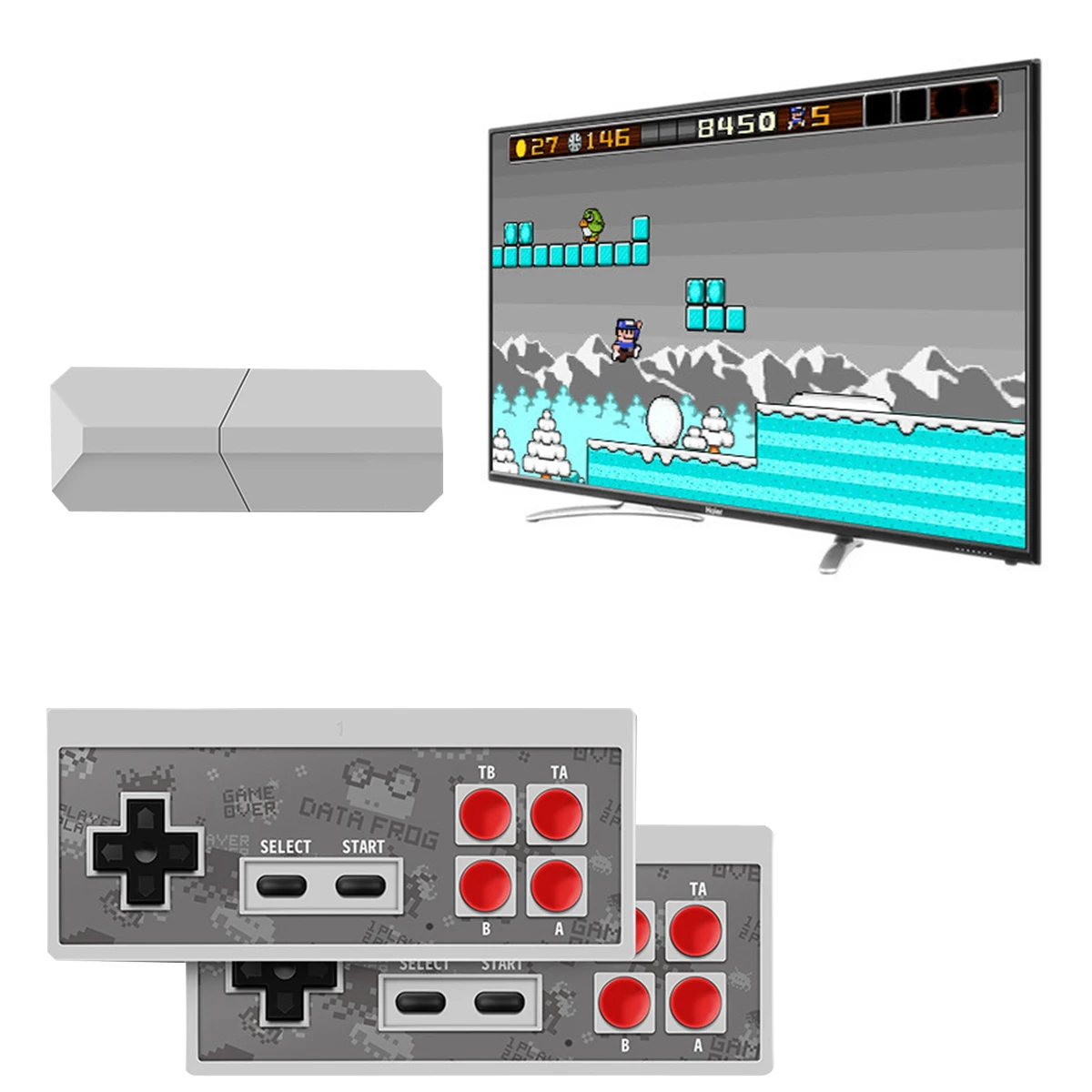 

Game Controller TV Video Game Console Built In 600 Game Wireless Controllers AV Output With Game Stick Support Two Player