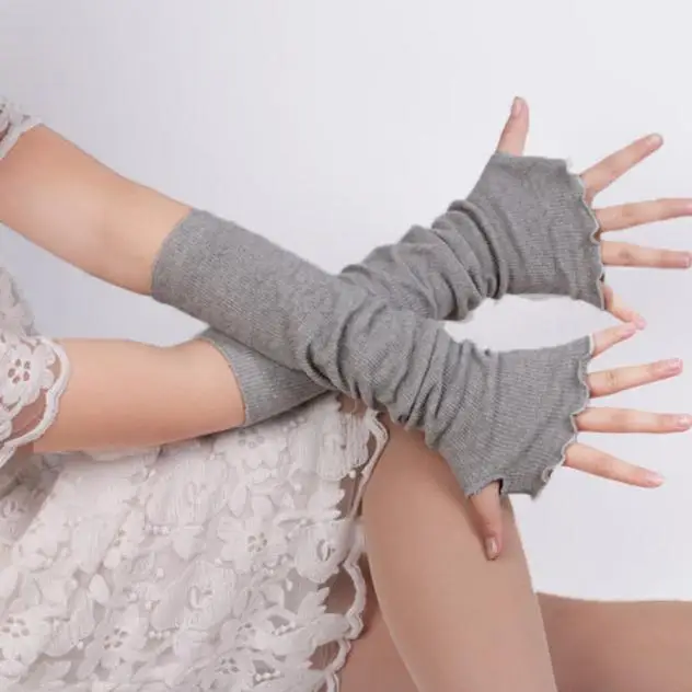 Women's long Gloves Arm warm Mangas Autumn Winter Overlength Sleeve Lotus Leaf Gloves Stretch Knit Mittens Touch Screen Gloves