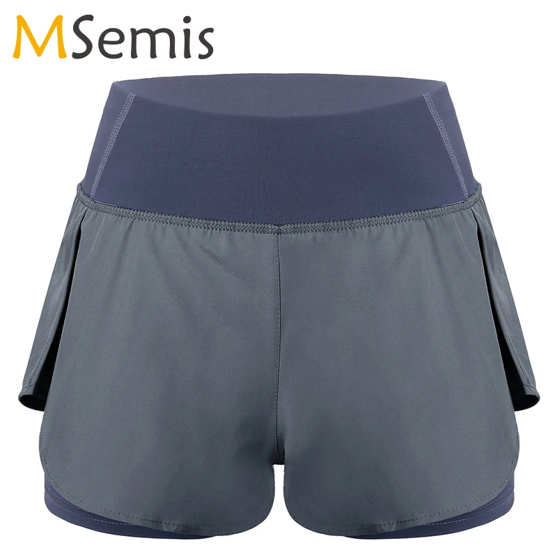 

Женские шорты для танцев, спортивные шорты с высокой талией и широким поясом, двухслойные спортивные шорты для спортзала и йоги 2 в 1, шорты для бега