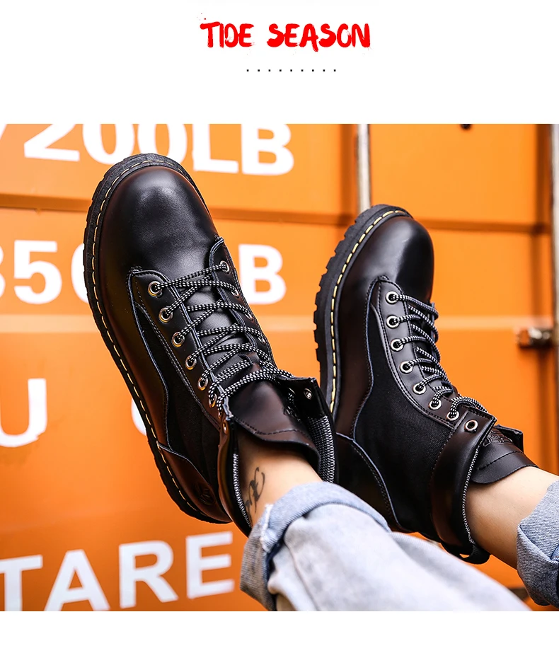 Men anti-slip breathable ankle boots waterproof high street fashion doc martens boots black grey brown lace up round-toe motorcycle boots soft comfortable work shoes safety (13)