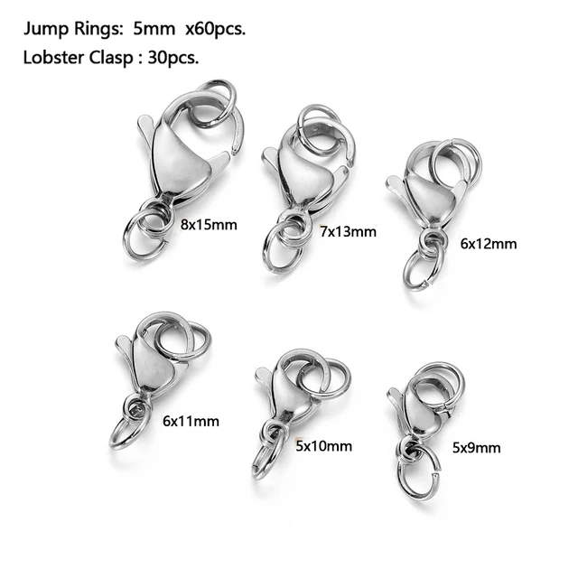 30Pcs/lot Stainless Steel Gold Plated Lobster Clasp Jump Rings For Bracelet Necklace Chains DIY Jewelry Making Findings Supplies Silver