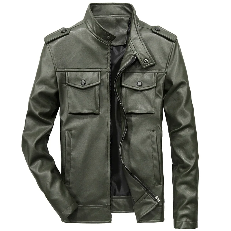 Army Green Новинка, модная мужская байкерская куртка из искусственной кожи с несколькими карманами, большие размеры, 7xl, уличная одежда, Sudadera Hombre - Цвет: Army Green