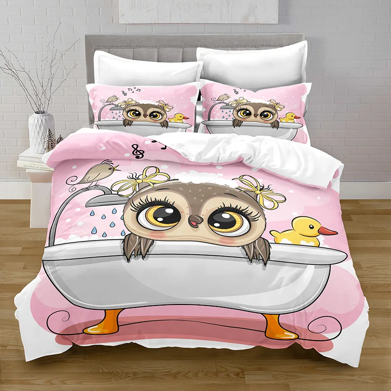 

100% Polyester Cartoon Owl Duvet Cover Set Kawaii Bedding Set with Pillowcase Bed Sets for Girl Comforter Bedding Sets