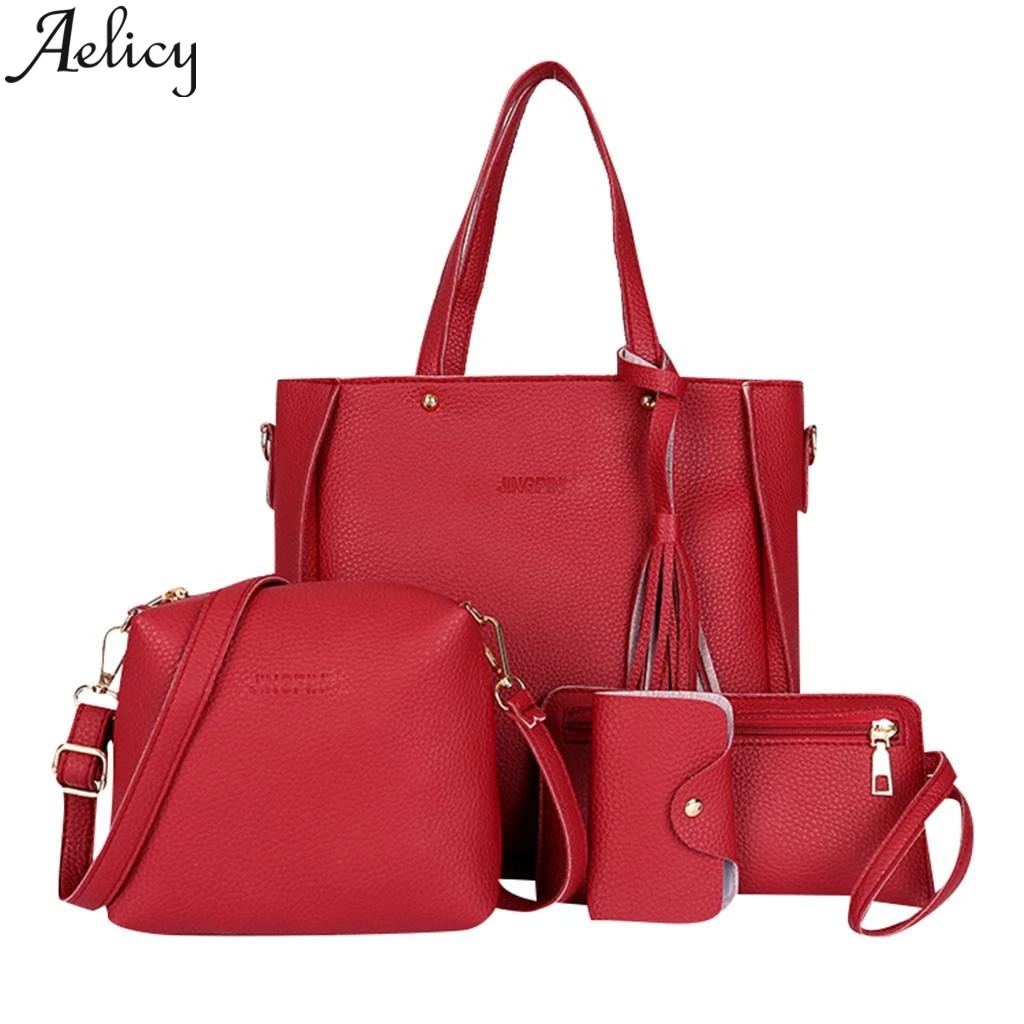 

Aelicy 2019 PU Shoulder Bag Zipper Luxury Women Four-Piece Bags Designer Women Messenger Bag Female Simple Handbag Solid Tote