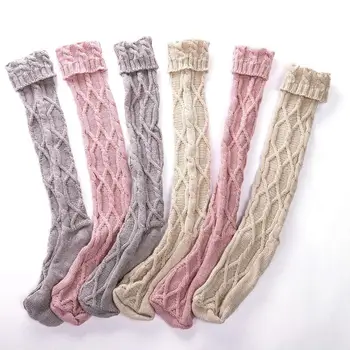 

2020 Brand New Women Winter Cable Knit Over Knee Long Boot Thigh-High Warm Stockings Lace Leggings