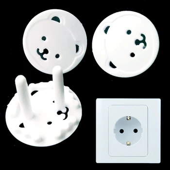 

ZLinKJ 10Pcs/lot White Electrical Safety Protective Socket Cover Cap Cartoon Bear Two Phase Children Baby Security Product