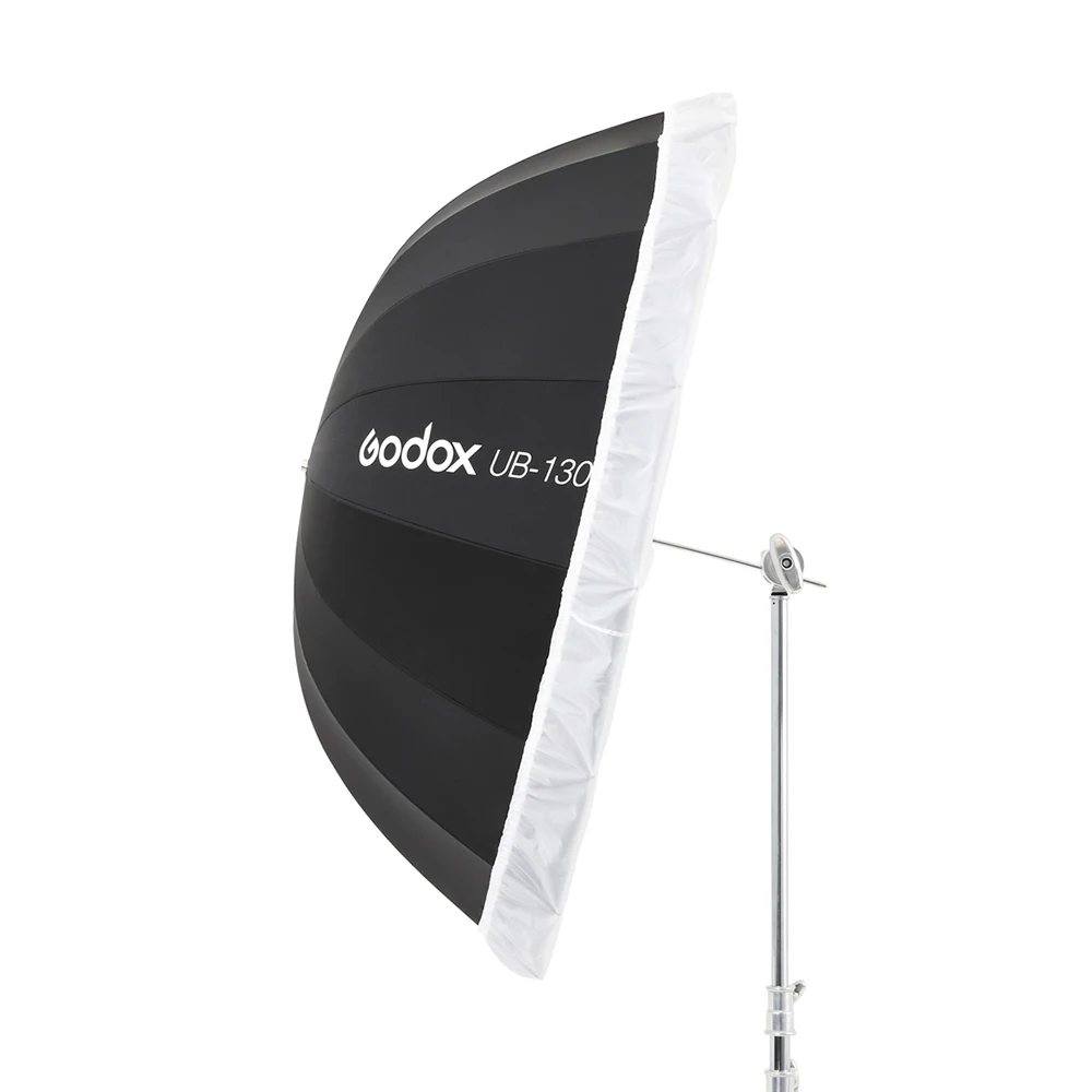Godox UB-130S 51 인치 130cm 포물선 검정색 반사 우산 스튜디오 라이트 우산, 블랙 실버 디퓨저 커버 천 포함