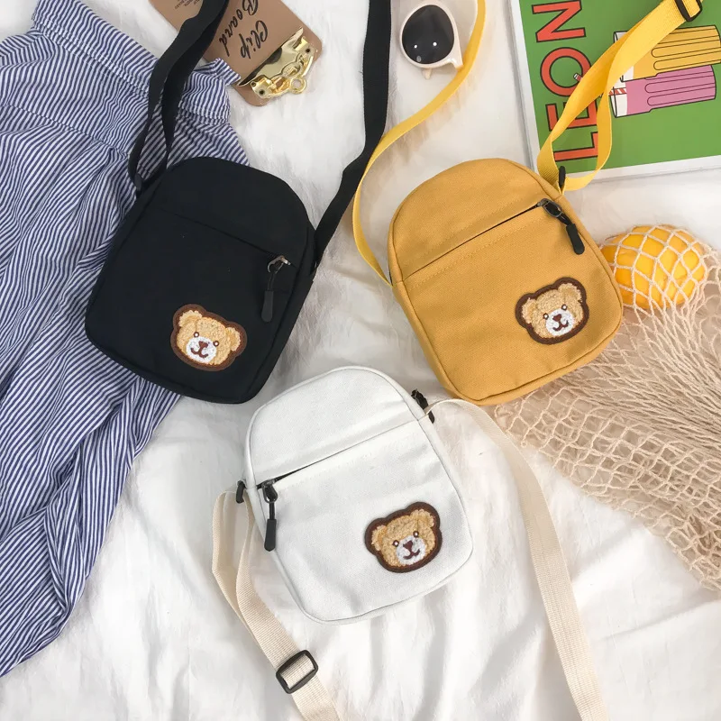 

Canvas Bag 2020 New Style Shoulder Bag CHILDREN'S Cartoon Animal Cute Little Bear Change Mobile Phone Bag