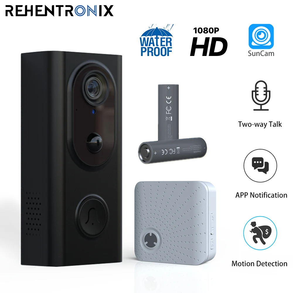 

Smart Home WiFi Video Doorbell Waterproof Wireless Doorbell Battery Powered with 1080P Security Camera Two-Way Talk Night Vision