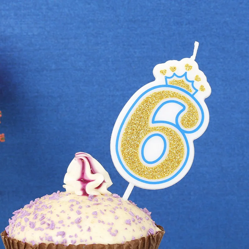 Сверкающие Золотые розовые/синие свечи с цифрами на день рождения 0-9 для детей, взрослых девочек, для вечеринки на день рождения, короны, свечи для торта, украшения - Цвет: blue 6