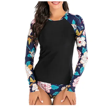 

Long sleeve Swimwear Women 2020 Bikini Set Two Piece Crop Top High Waist Swimsuit Bottoms With Floral Print Bikini Set