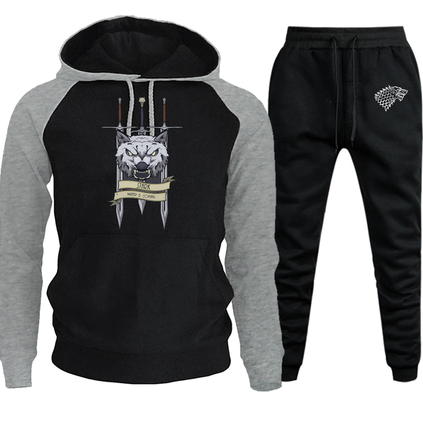 Game Of Thrones Autumn Winter New Streetwear Mens Hoodies Raglan Funny Print Suit Male Fleece Hooded+Sweatpants 2 Piece Set