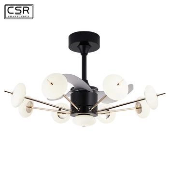 

Frequency Conversion Led Ceiling Fans with Lights Remote Control Mute Bedroom Fan Light Postmodern Glass Ceiling Fan Luminaire